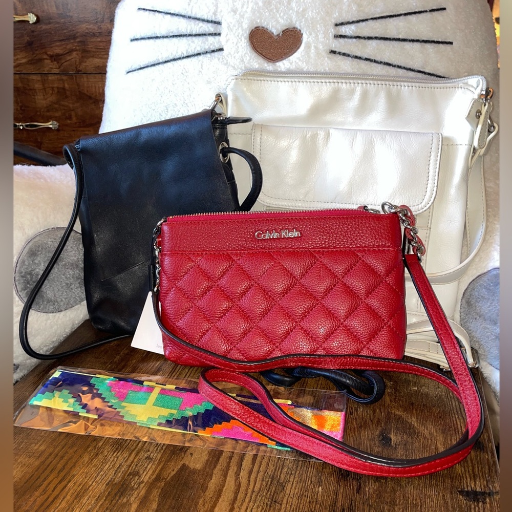 Leather Crossbody Trio Bundle Calvin Klein, Gianni Bernini, iLi + FREE Bag Scarf